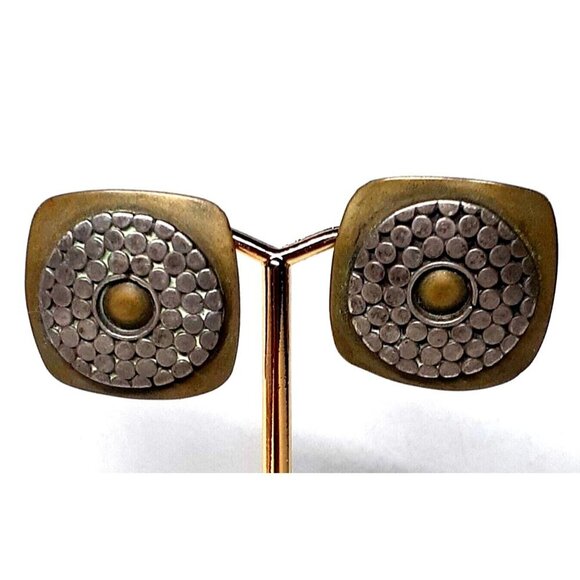 Marjorie Baer Earrings MBSF signed Mixed Metal Modernist Hand Made Hammered 1" - Picture 1 of 12